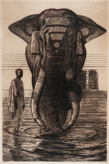 Paul JOUVE (1878-1973) - Éléphant sacré du emple de Civa. Vers 1925.